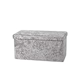 Large Ottoman Foldaway Storage Blanket Toy Box Bench Crushed Velvet Pouffe Footstool Ottoman (Silver, 76cm x 38cm)