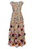 CHIC STAR Womens 3D Floral Applique Maxi Dress, Pink, L