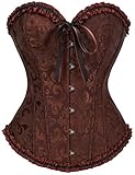 Vrapo Brown Corset Top for Women | Overbust Lace Up Waist Cincher Shapewear Lingerie - Size M