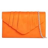 fi9® Plain Suede Pleated Wedding Ladies Party Prom Evening Clutch Hand Bag Purse (Orange)