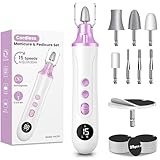 Nail Drill Cordless, Professional Electric Nail File with 15 Speeds, 9 in 1 Rechargeable Pedicure Sets for Feet, LED Light, Nail Files Electric Nail Drill E File for Acrylic and Gel Nails Toe Nails