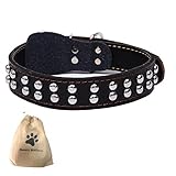 SweetyMooMoo Genuine Leather Dog Collar Best for Large and Extra Large Dogs (XL, Black)