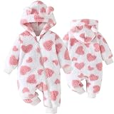 Yaopelky Newborn Baby Clothes Cute Bear Snowsuit Infant Fleece Hooded Romper Toddler One Piece Jumpsuit Bodysuits for Baby Girls (Pink, 3-6 Months)