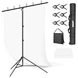 EMART White Backdrop with Stand, 1.5x2m Photography Screen with 2x2m Background Frame Kit for Photo Video Studio, include 6 Spring Clamps and 1 Sandbag