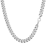 PROSTEEL 9mm Miami Men and Women Chain Curb Cuban Link Stainless Steel Necklace Silver