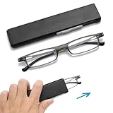 OWTXIS Ultra thin Folding Reading Glasses for Women Men Compact TR90 Blue Light Blocking Readers with Portable Slim Flat case (Grey, +1.50)