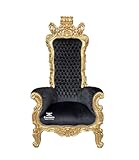 CasAmin Home & Living Giant Armchair with Golden Crown King Throne Tufted Black Velvet Throne in Baroque Style with Gold Finish for Commercial Decor as Party and Event Decor