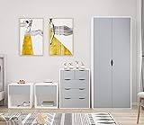 AFN Home Delvito 4 Piece Bedroom Furniture Set - Includes Wardrobe, 5 Drawer Chest, Bedside Cabinet (Grey on White)