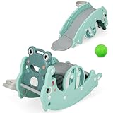 COSTWAY Toddler Slide and Rocking Horse, 3-in-1 Baby Rocker Toy with Basketball Hoop, Foldable Kids Slide Climber for 18-36 Months (Green)