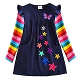VIKITA Girls Dress Rainbow Long Sleeve Embroidery Star Age 6-7 Years Lh5808