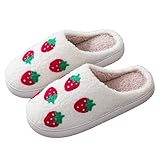 Aikelai Cute House Slippers for Women/Girl,Winter Fuzzy Slippers,Girly Fluffy Slippers for Women Indoor/Outdoor (Strawberry, UK Footwear Size System, Adult, Women, Numeric Range, Medium, 7, 8)
