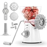Geedel Meat Grinder, 4 in 1 Meat Mincer Manual for Meat Sausages Churros and Puff Pastry, Sausage Meatball Maker with Powerful Suction Base, Mincer Machine for Home Use, Easy and Fast (Grey)