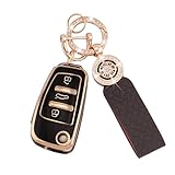Koaudb for Audi Car Key Cover Fit for Audi A1 A3 A4 A6 A8 Quattro Q3 Q7 S3 S6 RS3 RS6 R8 TT TTS 3 Buttons Flip Key Case Soft TPU Key Shells with Leather KeychainBlack Gold (C-BP-Ad-3)