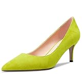 Aachcol Women Slip-on Pumps Court Shoe Pointed Toe Stiletto Low Kitten Heel Dress Shoes Suede Wedding Shopping Lime Green 6.5 CM 5 UK