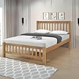 Reinforced Beds BANHAM BED – Solid Wooden Bed Frame, Heavy Duty Rubberwood, Shaker Style Design, 22mm Thick Slats (Oak, Double)