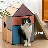 Conlun Cardboard Cat House with Scratching Board & Catnip, Cat Play Scratch House for Indoor Hideaway Furniture, Heavy Duty Sturdy Cardboard Scratcher, Easy to Assemble Birthday Gift, Medium