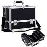 Stagiant Extra Large Makeup Case Vanity Case Make up Organiser Professional Makeup Storage Cosmetic Organiser Case Lockable Storage Box Nail Polish Organiser 6 Trays and Shoulder Strap, Black