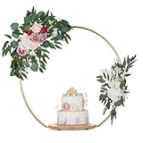 NUPTIO Cake Stand Wedding Pedestal: 29.6cm Afternoon Tea Cupcake Display Wooden Vintage Stands with Gold Metal Hoop Round Cup for Birthday Party Christmas Baby Shower