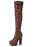 Allegra K Women's Platform Block Heel Leopard Over Knee High Boots - 7.5 M US