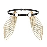 WERFORU Women Belt with Gold Chain Punk Gothic Faux Leather Waist Belt Fashion Adjustable Chain Belt