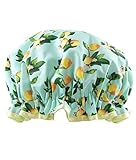 Vintage Cosmetic Company Lemon Print Shower Cap, Lightweight and Elastic, Keeps Hair Dry and Frizz Free, Reusable Shower Cap, Lemon Print