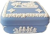 Jasperware Blue and White Trinket Box 4" Square in Excellent Condition