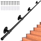 Black Handrails for Stairs, Magtctyae Stairs Handrail Kit 3.35M/11FT Stair Banister and Railings Exterior Handrail Outdoor Safety Handrails Staircase Hand Rail Stair Hand Rails with Fittings Indoor