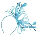 Aqua Fascinator Headband Hat Large Wedding Ascot Races Net Feathers