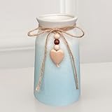 HOPEME 6-Inch Ceramic Vase with Jute Rope & Heart Charm, Farmhouse & Boho Decor, Blue Vase for Flowers, Pampas Grass & Faux Greenery