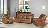 SC Furniture Ltd Tan Brown High Grade Leather Gel Reclining 3 Seater Sofa + 2 Recliner Armchairs Sofa Suite CLIFTON