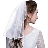 AMERSON Bridal Veil Short Tulle Veils Wedding Rhinestones Vails Women's White Ivory Veils with Comb for Brides Bridal Shower Hen Party Chucky Costume Dress Up Gift Prom Girls First Communion (Ivory)