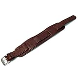Excellent Heavy Leather Military Watch Strap Band Cuff Style Brown with Chrome (Silver Colour) Buckle Free Watch Pins