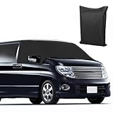 Front Screen Wrap Cover Compatible with Nissan Elgrand E51 2002-2010, Car Front Windshield Cover Protective Tarpaulin, 600D Waterproof Oxford Fabric Against Snow Ice Frost Dust Sun, Black