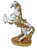 Crystal Crown® Italian Horse Ornament Romany Porcelain 44cm Shelf Sitter Animal Statue Figurine Home Decoration (White Gold)