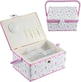BREEZENEST Sewing Box with Removable Tray – Portable Sewing Boxes for Crafts, Quilting & Scrapbooking, Magnetic Closure, Wooden Storage Box 24 x 17.5 x 13 cm for Home & Travel (Purple)