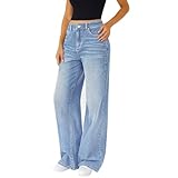 Cropped Trousers for Women UK Woman Wide Leg Jeans High Waisted Baggy Jeans Jean Elastic Waist Stretchy Jean Straight Leg Denim Pants Jean Pants for Women Bell Bottom (Light Blue, XXL)