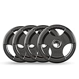 PhysKcal Olympic Weight Plates 4x5kg with Rubber Finish 2’’ Opening and Tri-Grips, Black Barbell Plates Discs in Pair for Lifting and Strength Training, Solid Cast Iron Core Weights Set for Barbell