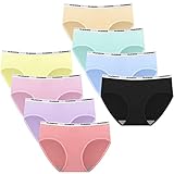 Sunvivid Teen Girls Knickers Soft Fast Dry Underwears Mid Waist Briefs Hipster Comfortable Panties Underpants for Age 16-18 Girls and Slim Women - Pack of 8