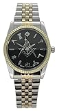 WESTIME Masonic Freemason Black Square and Compass Two Tone Quartz Wrist Watch