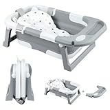 JF HOME BLISS Foldable Baby Bathtub – Portable Collapsible Infant Tub with Seat Support & Heat-Sensitive Drain – Newborn to Toddler (0-36 Months) – Safe, Non-Slip & Space-Saving (Grey)