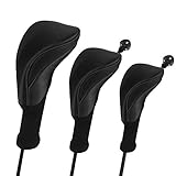Number-one Golf Club Head Covers for Fairway Woods Driver Hybrids, 3Pcs Long Neck Mesh Golf Club Headcovers Set with Interchangeable No. Tags 3 4 5 6 7 X (Black)