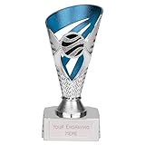 TROPHIESPLUSMEDALS Personalised Silver & Blue Trophy Cup - 15cm | Small 6" Award Winner Trophies for Kids School & Adult Sports Reward | Includes Free Metal Plate Engraving | Voyager Collection