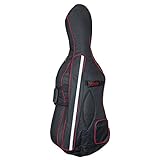 Hidersine CBA2 Series Padded Soft Cello Case - Full Size - Padded Cello Case Bag with Accessory and Bow Pockets - Carry Straps for ease of use - Black/Red