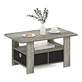 Furinno Andrey Coffee Table with Bin Drawer, French Oak/Black, 80 (W) x 39.6 (H) x 48.3 (D) cm