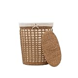 Arthur Cameron – Bhodra Oval Seagrass Laundry Basket with Lid & Cotton Lining – This Laundry Basket with Removable Liner is Perfect as a Round Laundry Hamper for Bathroom (Large)