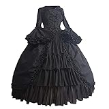 Gothic Dress for Women UK Sale Clearance Halloween Costume Flare Sleeve Dresses Goth Medieval Steampunk Dress Bow Knot Lace O-Neck Vintage Maxi Dress Ball Gown Luxurious Skirt Black