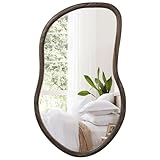 FEUFOAM Asymmetrical Wall Mirror Rustic Farmhouse Irregular Mirrors Wood Framed Mirror for Wall Brown Decorative Hanging Mirrors for Living Room Bedroom Entryway