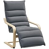 HOMCOM Birch Wood Armchair, Upholstered Acccent Chair with Adjustable Footrest, Modern Poang Chair for Living Room, Bedroom, Balcony, Office, Drak Grey