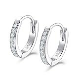 Shuxin Silver Hoops Earrings for Women, 925 Sterling Silver Huggie Hinged Earrings with AAA Cubic Zirconia, Diameter 13mm Hypoallergenic Small Sleeper Hoops
