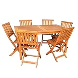 Samuel ALEXANDER Outdoor 6 Person Rectangular Wooden Garden Patio Dining Table Chairs Set
